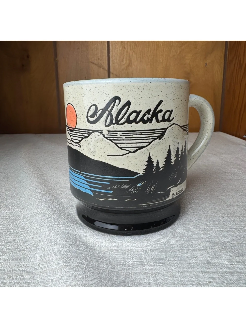 Vintage Alaska Souvenir Mug Mountain Lake Scenic Ceramic Coffee Cup 3.75 Inch